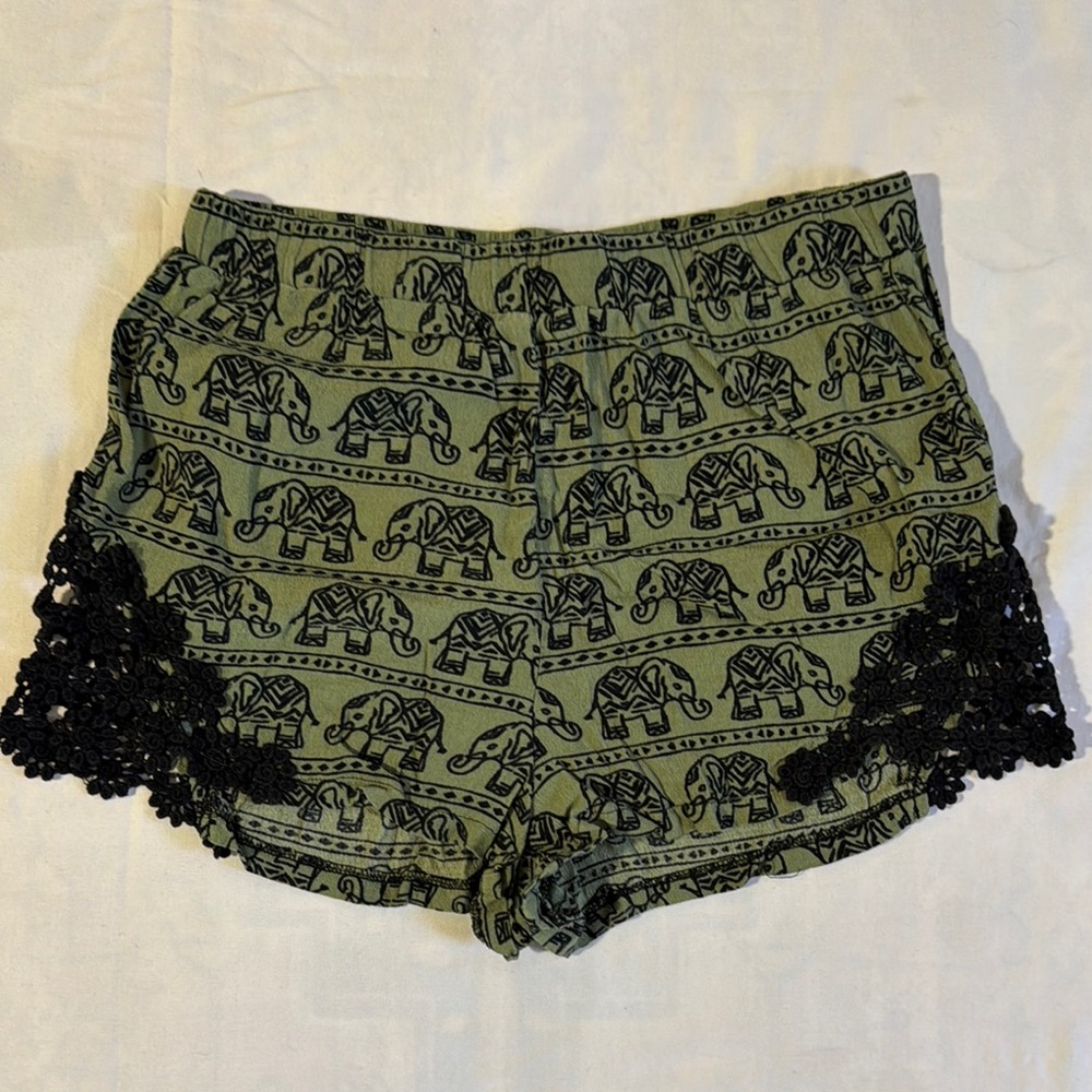 Forever 21 Olive Elephant Print Shorts